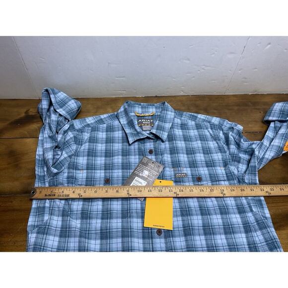 Ariat Rebar Button Down Shirt Women's L Plaid Blue Durastretch Roll Tab Sleeve - Picture 8 of 12